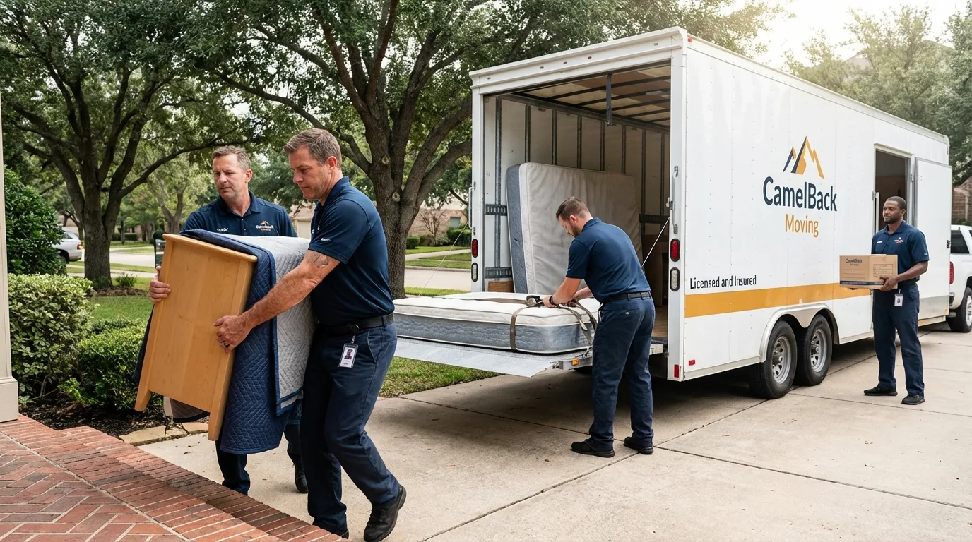 Crew loading residential truck for cross-state move from Peekskill, NY