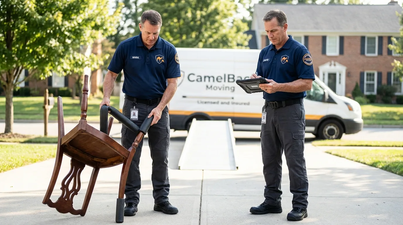 Movers inspecting furniture for damage prevention before loading in Peekskill, NY