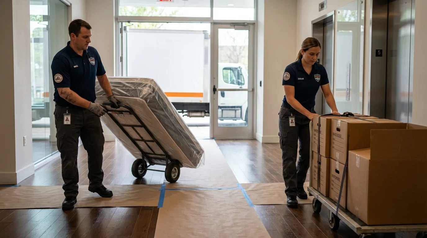 Professional apartment movers loading elevator in Peekskill, NY