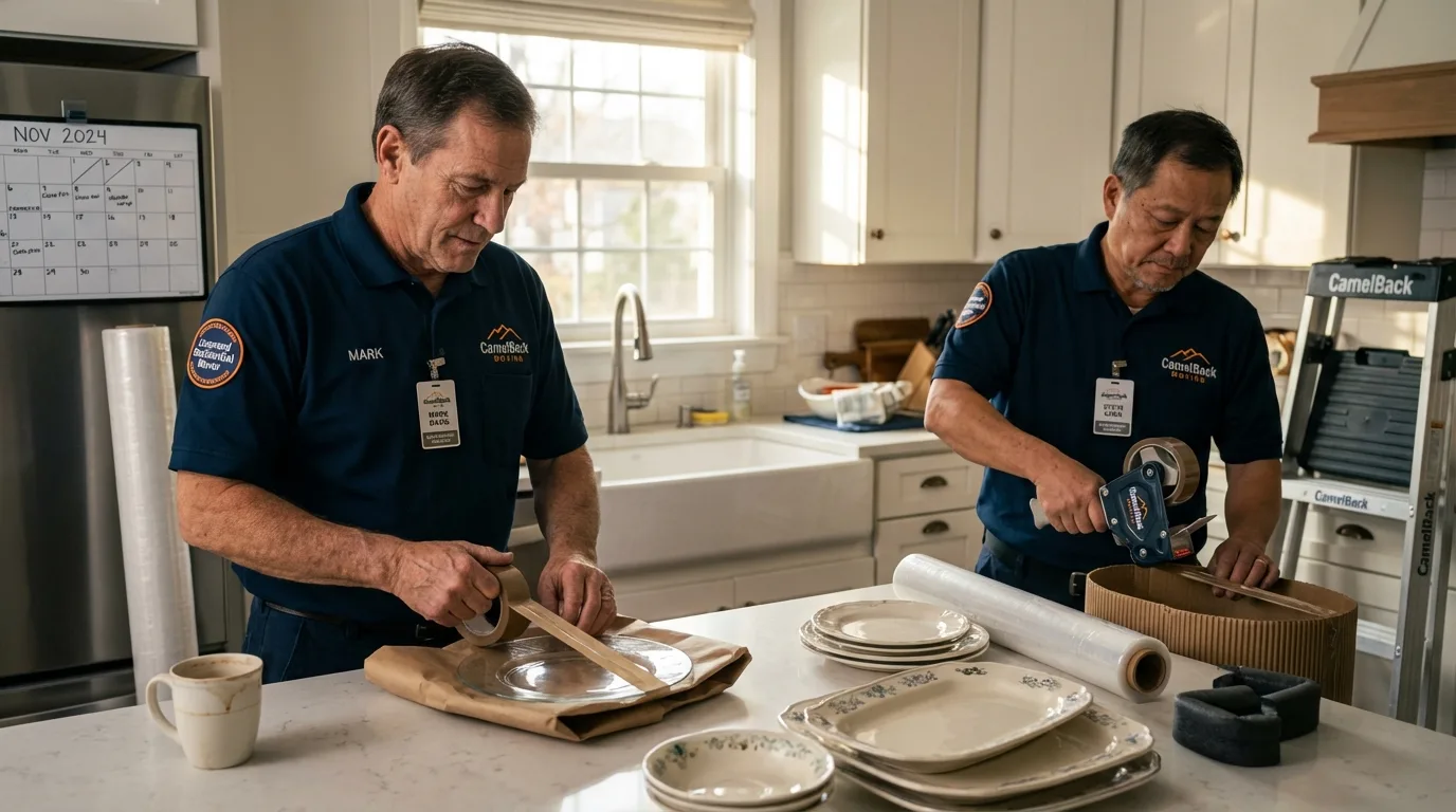 Professional crew packing kitchen dishware in Peekskill, NY